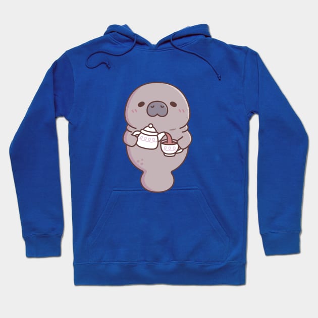 Cute Manatee Pouring Tea Into Teacup Hoodie by rustydoodle